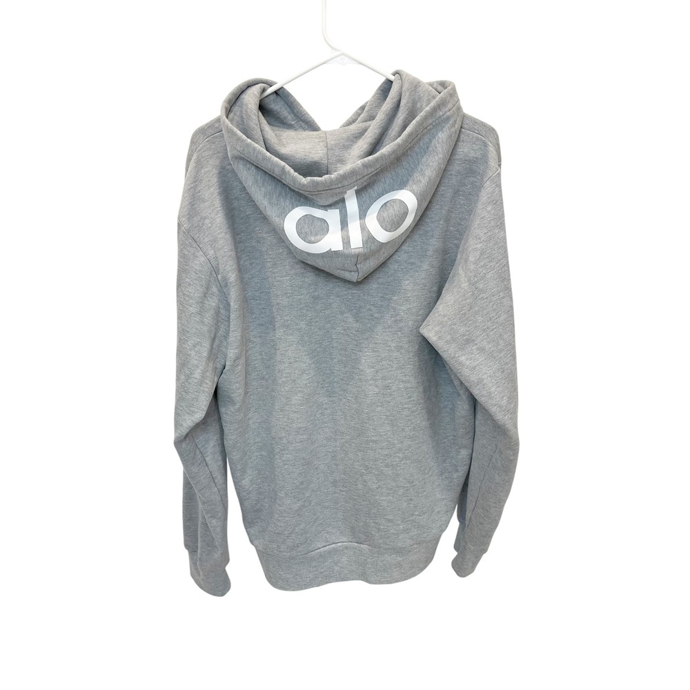 Alo Yoga Caliber Hoodie Heather Gray Back Logo Pullover Sweatshirt Womens Large